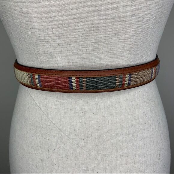 Brown Leather and Western Fabric Belt w/Silver - Picture 4 of 12